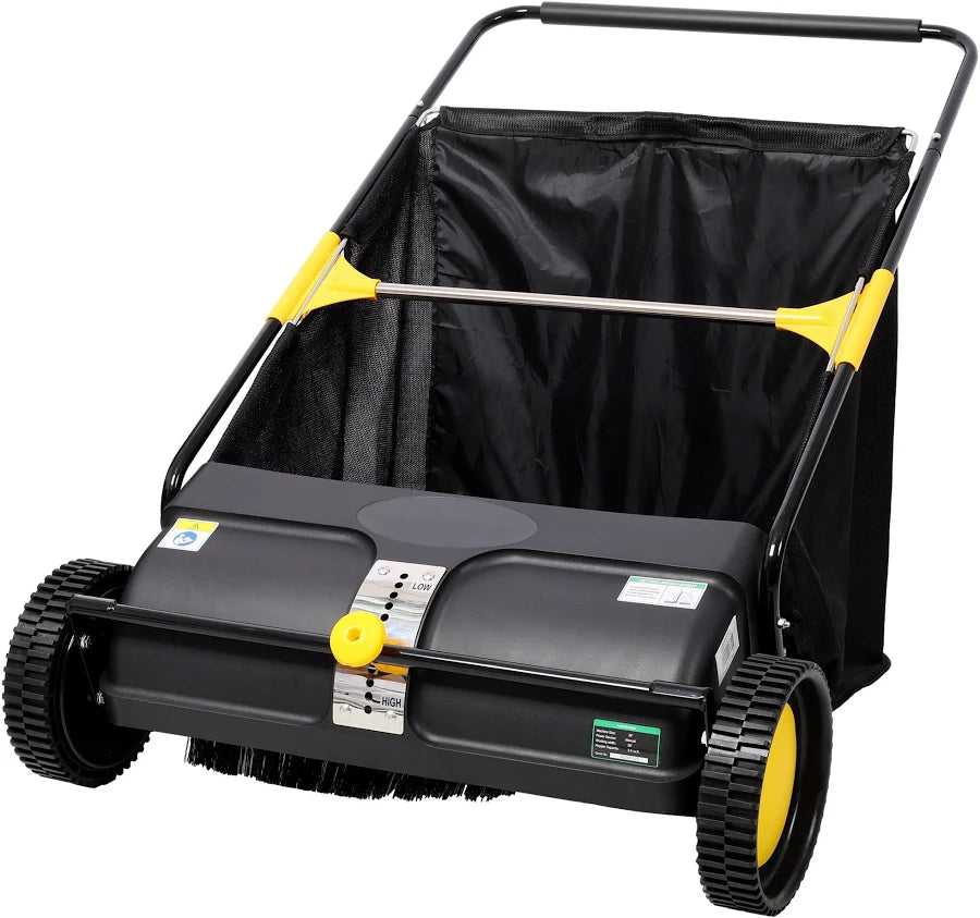 26 Inch Hand Push Lawn Sweeper for Yard Cleanup with 7 cu. ft Hopper Bag