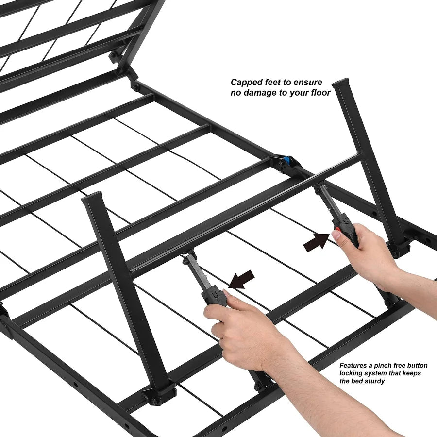 14" High Quad Fold Steel Platform Bed Frame - Tool-Free Assembly, Twin