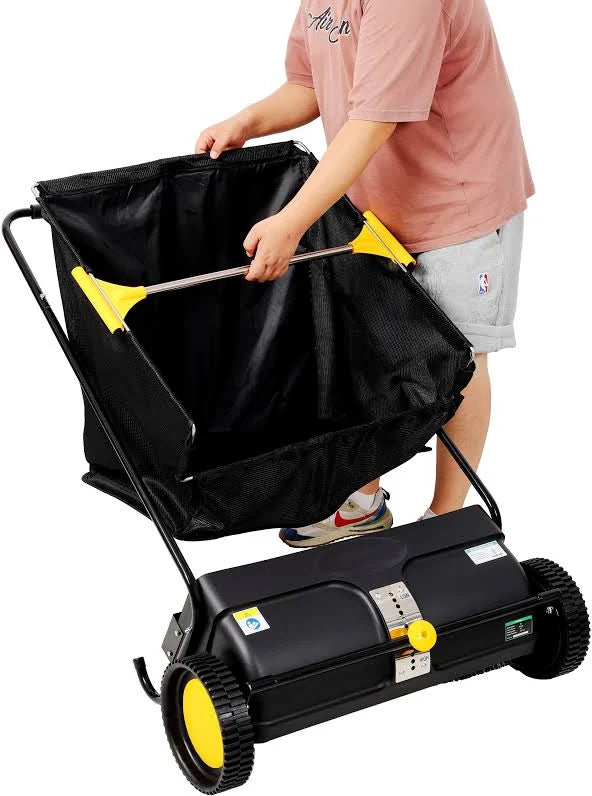 26 Inch Hand Push Lawn Sweeper for Yard Cleanup with 7 cu. ft Hopper Bag