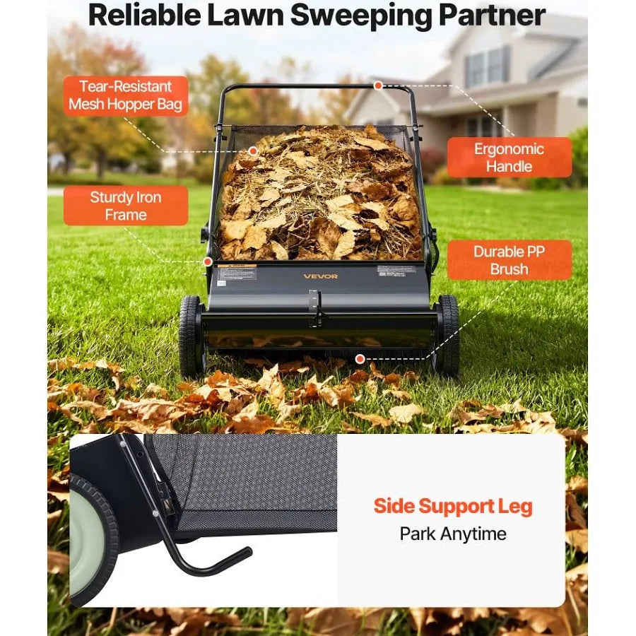 Push Lawn Sweeper 26-Inch Leaf and Grass Collector
