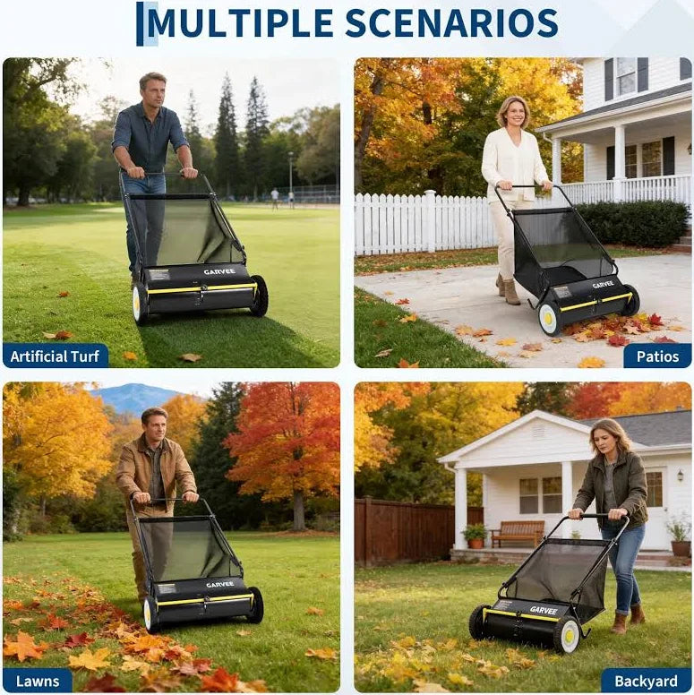 26" Push Lawn Sweeper with 4 Spinning Brushes and 7 Cu. Ft. Collector