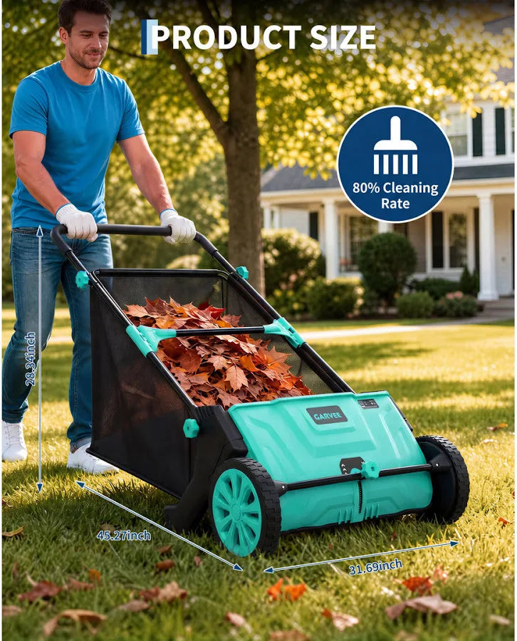Manual Push Lawn Sweeper Leaf & Grass Collector 21 in Sweeping Width 3.5 cu ft Leaf Blower Bag