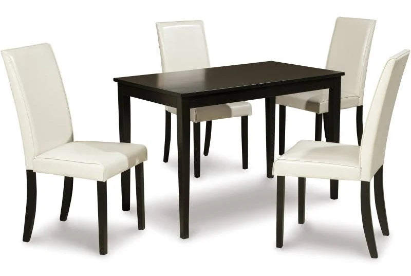 5-Piece Compact Dining Table Set with 4 Brown Faux Leather Chairs