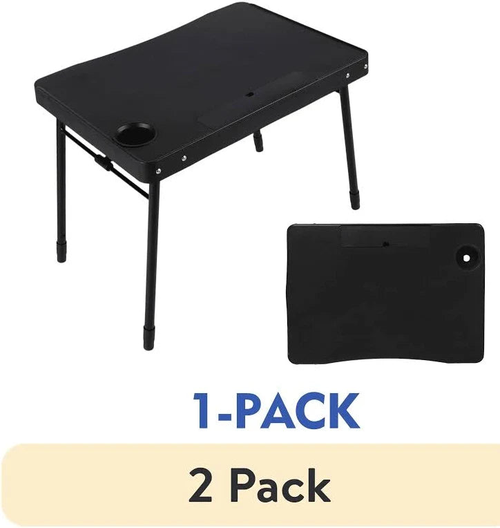 (2 pack) 26 in Adjustable Height Personal Folding Table with Cupholder and Tablet Holder, Black