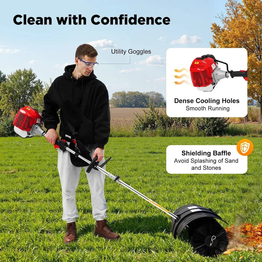 Lawn Cleaning Sweeping Machine 52cc Handheld Lawn Sweeper 2.3hp Gasoline Leaf Sweeper with 8500rpm & 1L Fuel Tank for Garden & Driveway Cleaning