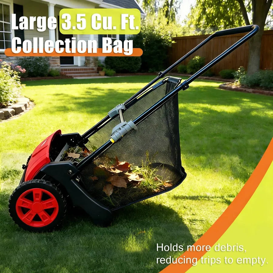 Push Lawn Sweeper, 21inch Leaf & Grass Collector, Heavy Duty Thickened Steel Durable Manual Leaf Sweeper to Use with Large Capacity 3.5 Cu. ft. Mesh
