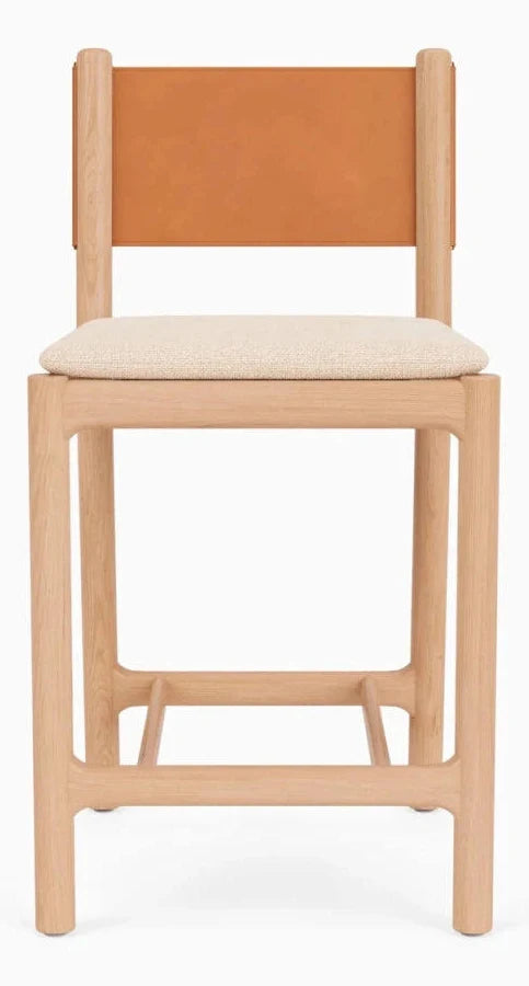 25" Avon Counter Stool Seat Leather Back Oak Frame
