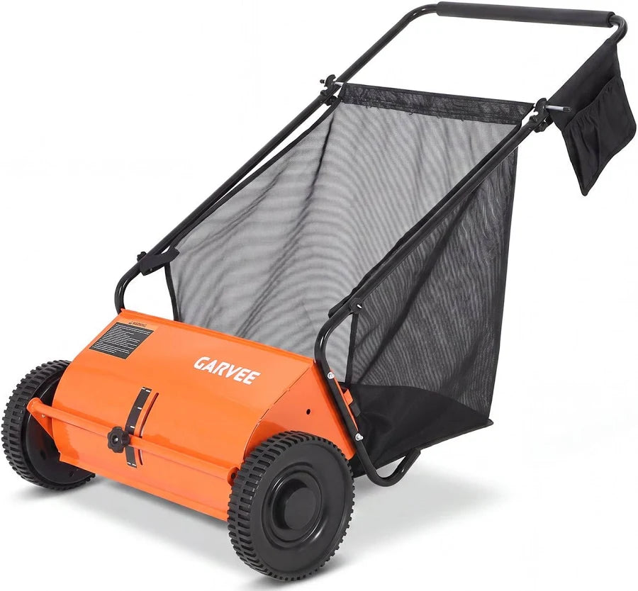 Push Lawn Sweeper with Hopper Bag and 4 Spinning Brushes