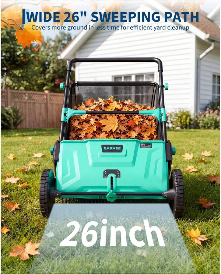 Manual Push Lawn Sweeper Leaf & Grass Collector 21 in Sweeping Width 3.5 cu ft Leaf Blower Bag