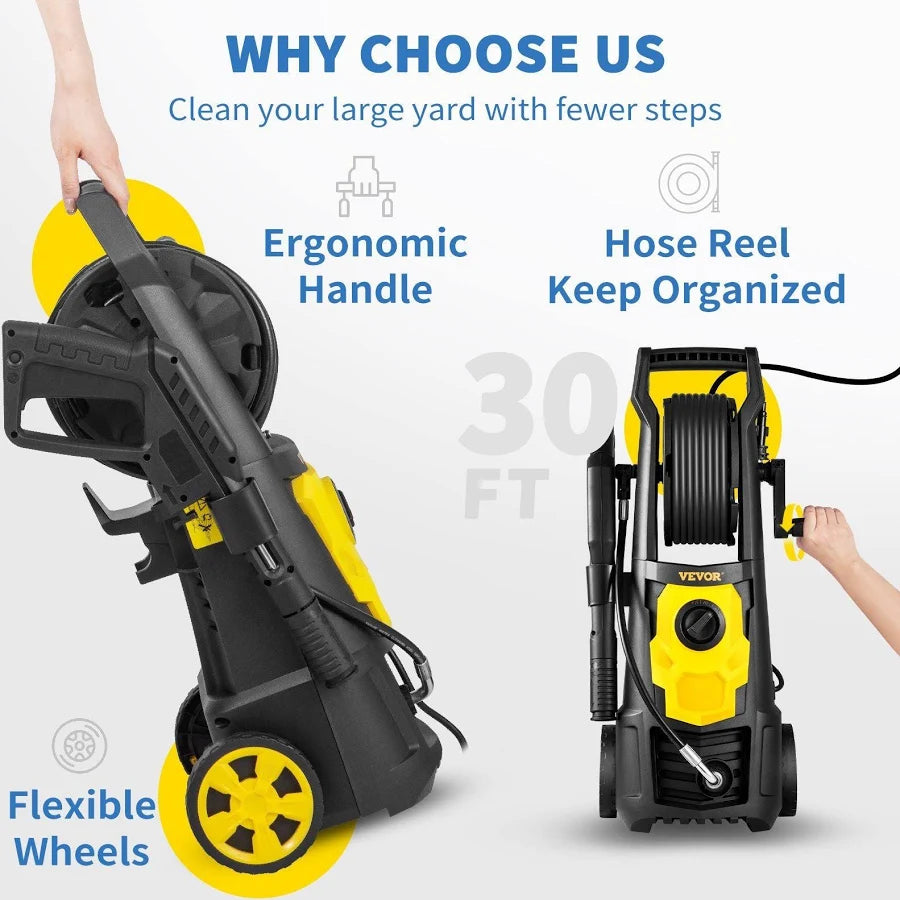 Electric Pressure Washer 2000 PSI Max 1.65 GPM Power Washer with Hose & Reel
