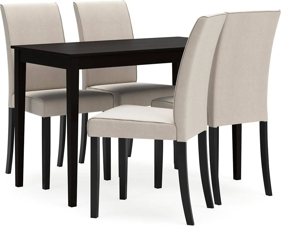 5-Piece Compact Dining Table Set with 4 Brown Faux Leather Chairs