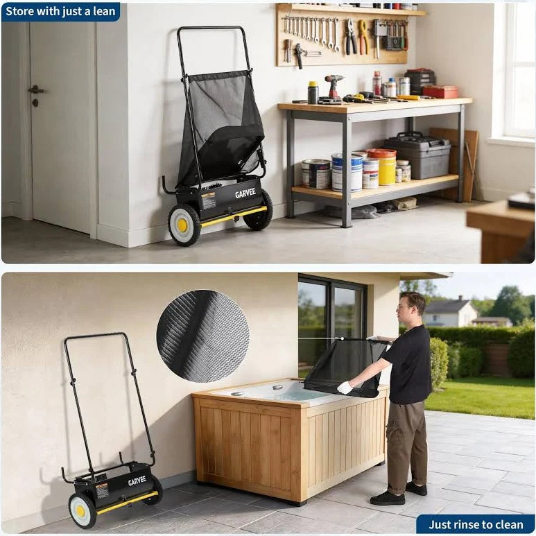 26" Push Lawn Sweeper with 4 Spinning Brushes and 7 Cu. Ft. Collector