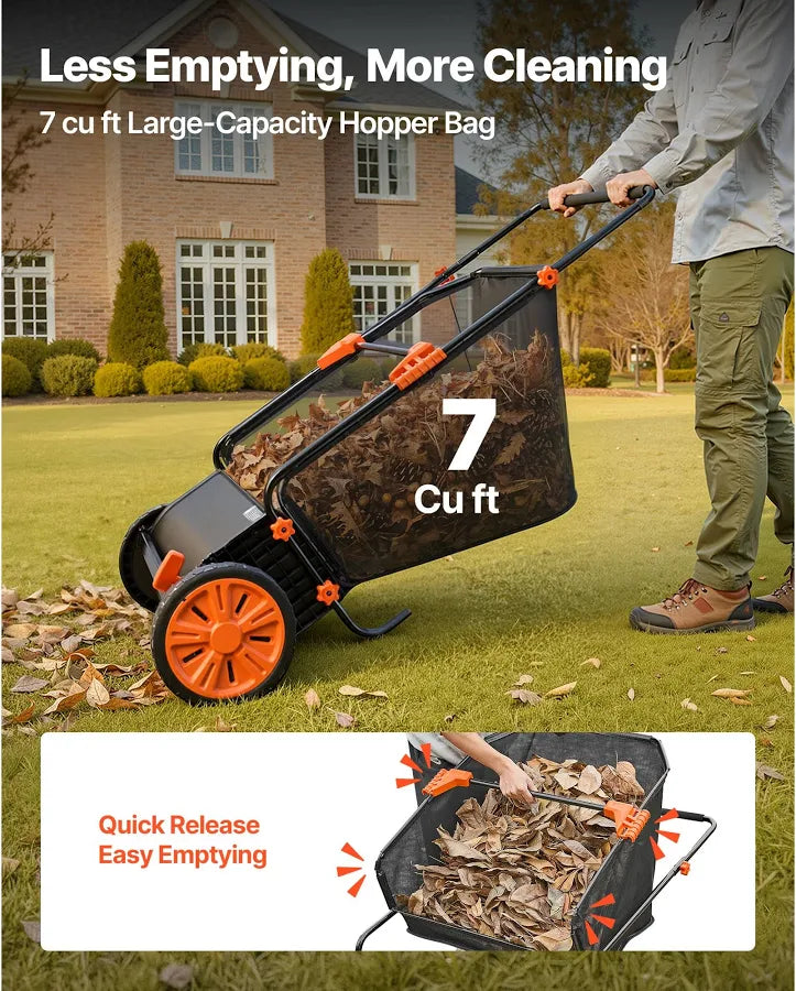 Push Lawn Sweeper 26 in Leaf & Grass Collector with 7 cu. ft. Hopper Bag