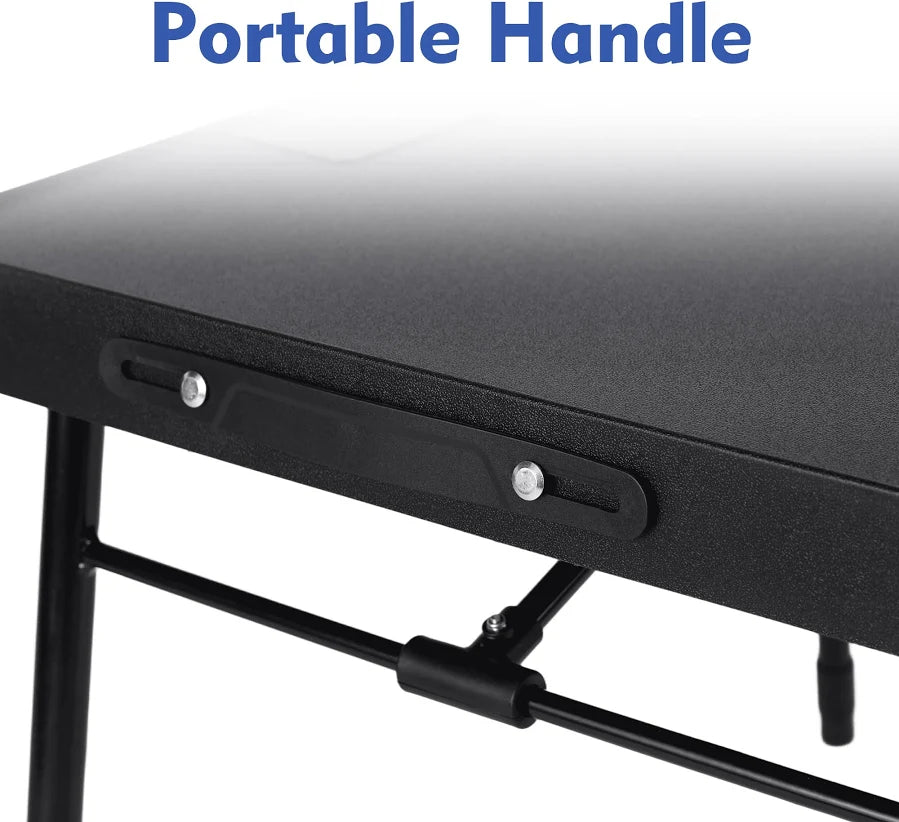 (2 pack) 26 in Adjustable Height Personal Folding Table with Cupholder and Tablet Holder, Black