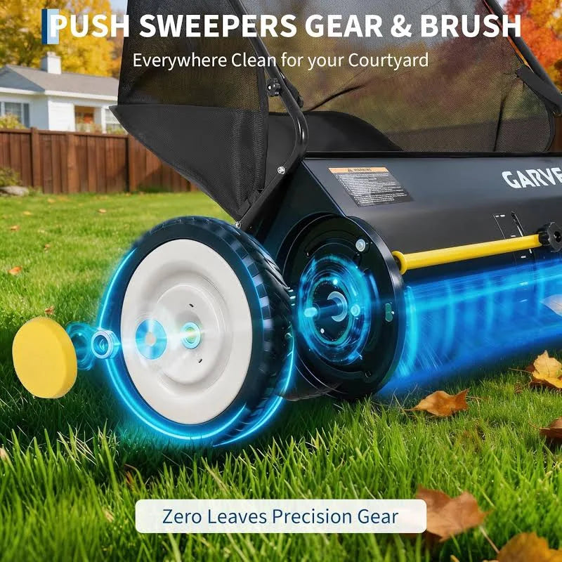 26" Push Lawn Sweeper with 4 Spinning Brushes and 7 Cu. Ft. Collector