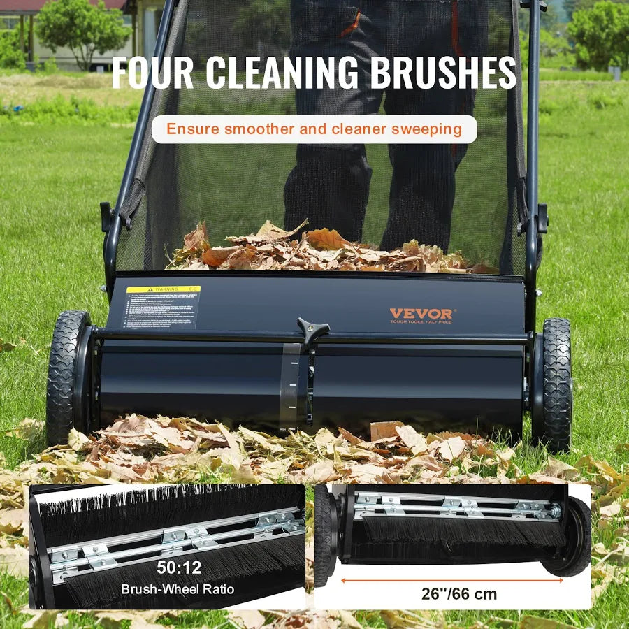 Push Lawn Sweeper 26-Inch Leaf and Grass Collector