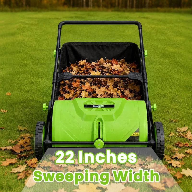 22-Inch Push Lawn Sweeper Leaf Collector Manual Grass & Leaf Cleanup Tool with Large Collection Bag