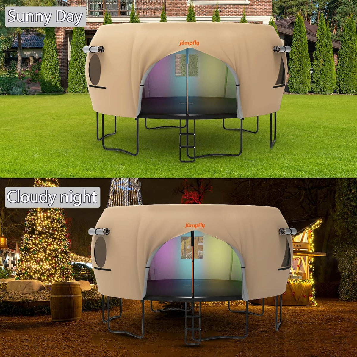14FT Trampoline Club House Tent Cover with Zipper Door & Screen Windows