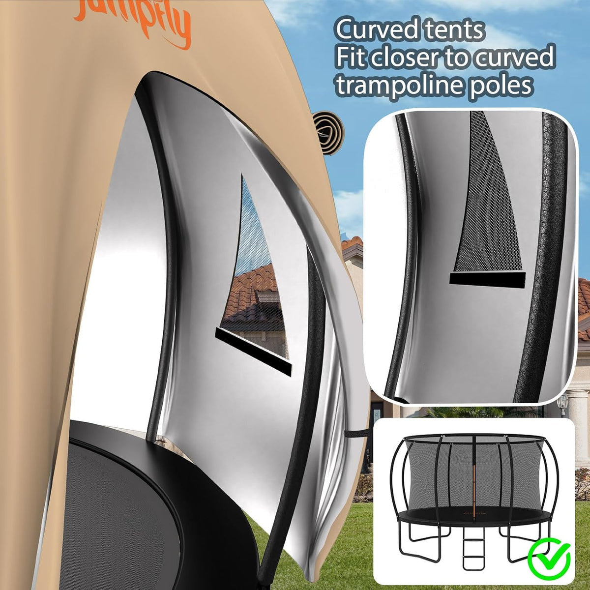14FT Trampoline Club House Tent Cover with Zipper Door & Screen Windows